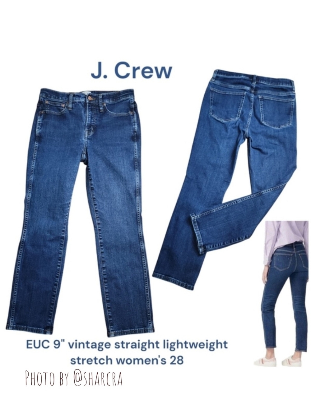 J. Crew Women's 9" vintage straight leg jeans K5391 dark Blue wash stretch 28